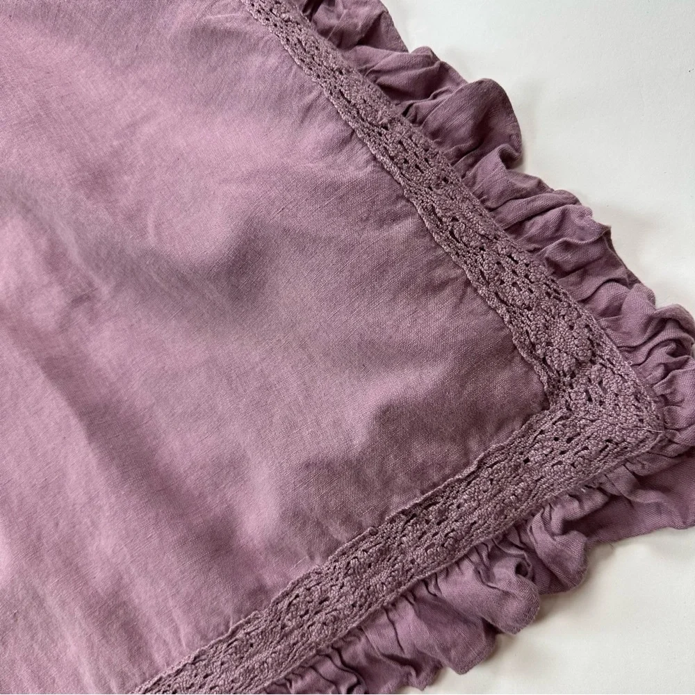 Tahari Home Lavender Shabby Chic Lace Trim Linen Cotton Euro Pillow Sham